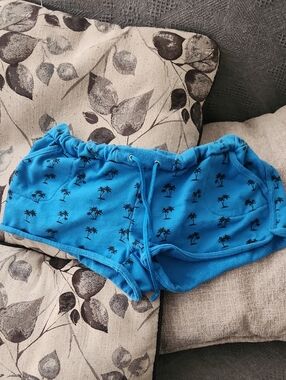 Cloud Chaser Bright Blue Palm-Print Athletic Shorts